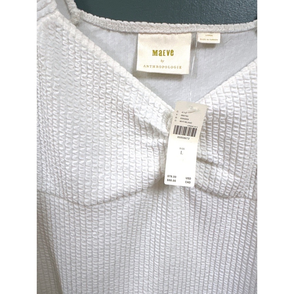 Maeve Anthropologie White Seersucker Sweetheart Coastal Top Cottagecore Large - Picture 3 of 4